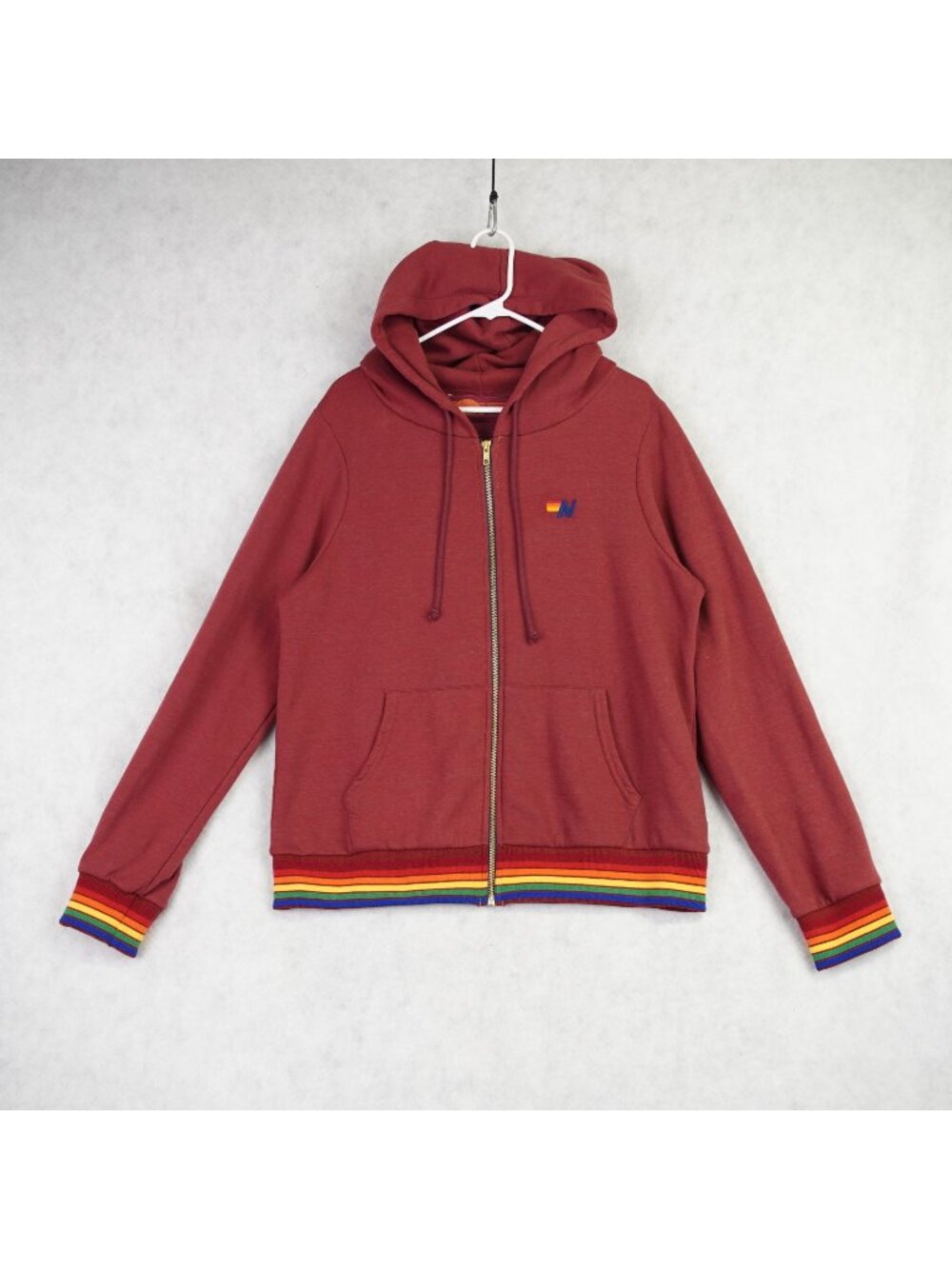 Aviator Nation Mens Rainbow Stripe Full Zip Hoodie Size Large Red Retro EUC